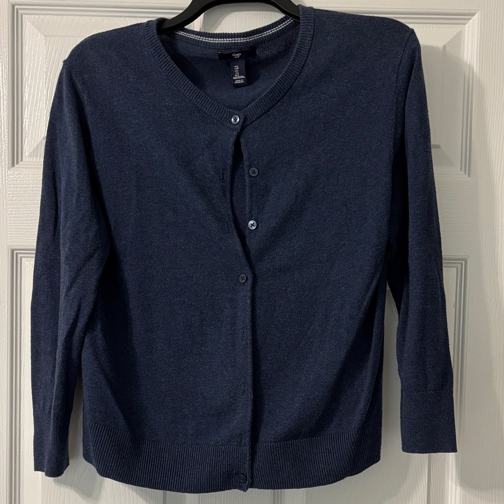 GAP Navy Blue 3/4 Length Sleeve Button-Up Cardigan